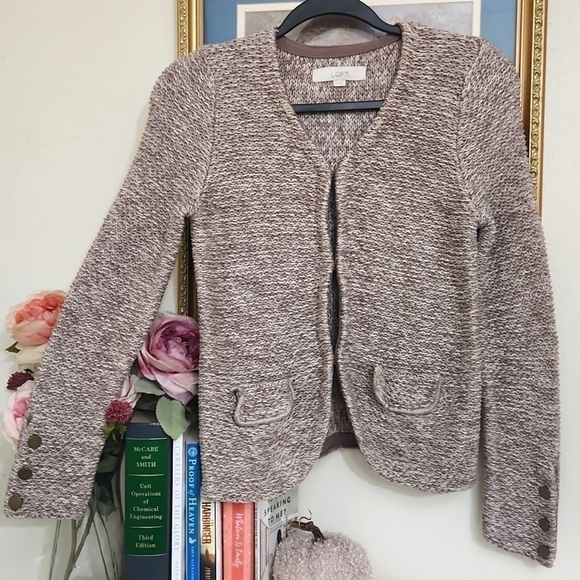 LOFT Sweater Blazer Size Small Knit Pockets 100%Cotton Career Contemporary - Picture 1 of 11